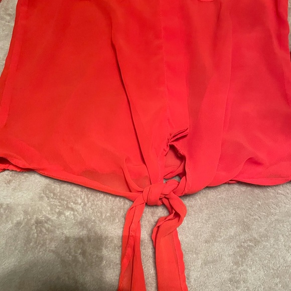 Sheer red 3/4 length sleeved blouse, size S, $15 - Picture 5 of 6